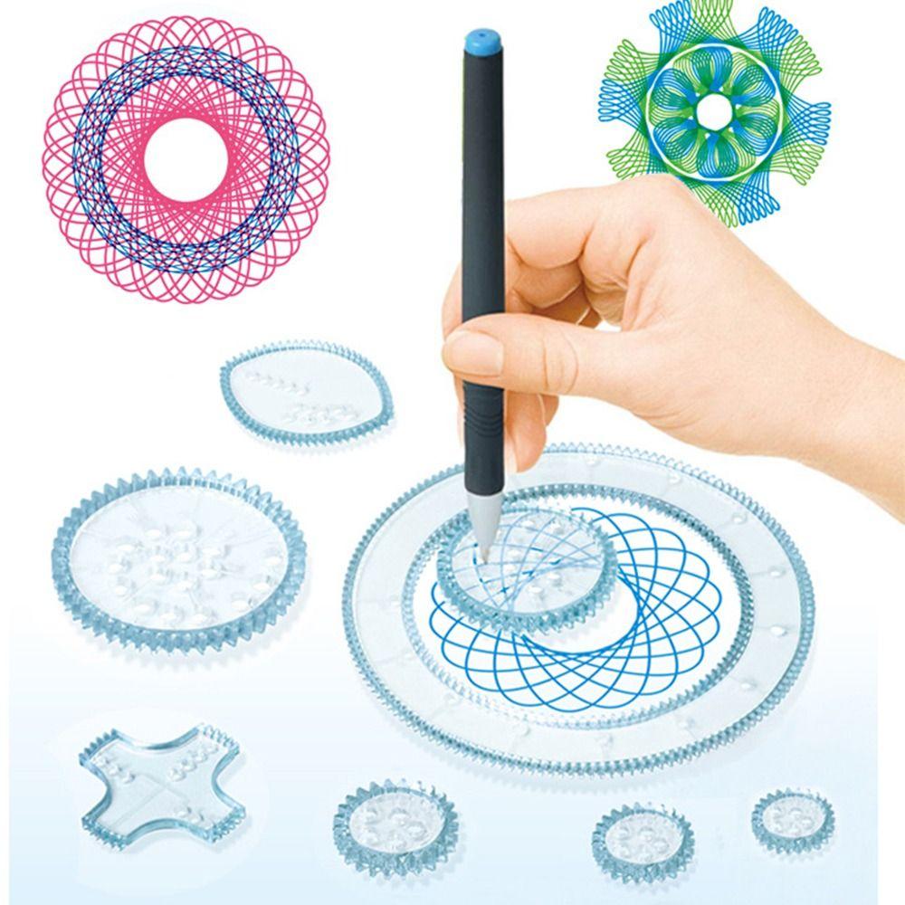 27KS Plastová Kreslicí Sada Hraček Zapadající Ozubená Kola Kolečka Geometrické Pravítko Spirograf Studenti