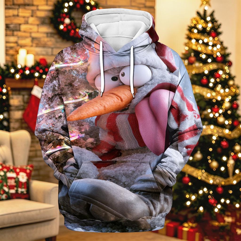 Men's Long Sleeve Hooded Sweatshirt with Christmas Print for Holiday Casual Wear