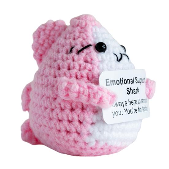 Positive Crochet Shark Doll with Encouraging Card Emotional Support Handmade Knitting Sea