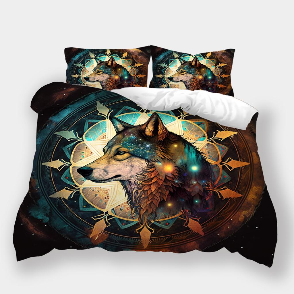 Conjunto de cama padrão lobo para casa Dreamcatcher Wolf Series Capa de cama Fronha Capa de edredom AU240 * 270 Decoração extra grande para casa