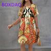 Retro African Style Print Women Dress New 2025 Summer Women Dress Streetwear Clothes Short Sleeve O-Neck Loose Casual Mini Dress