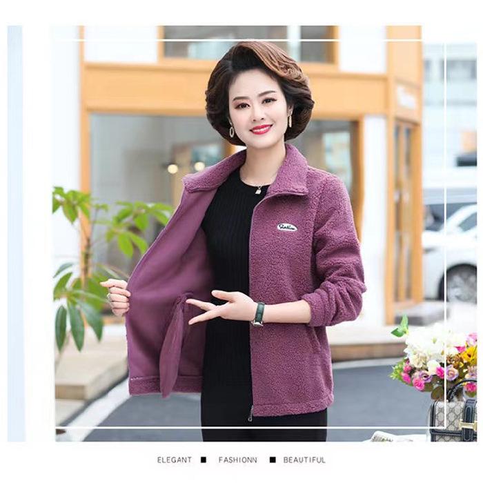 

Уютное флисовое утолщенное пальто для женщин среднего и пожилого возраста - Мода из овечьей шерсти на осень/зиму M пурпурно красный