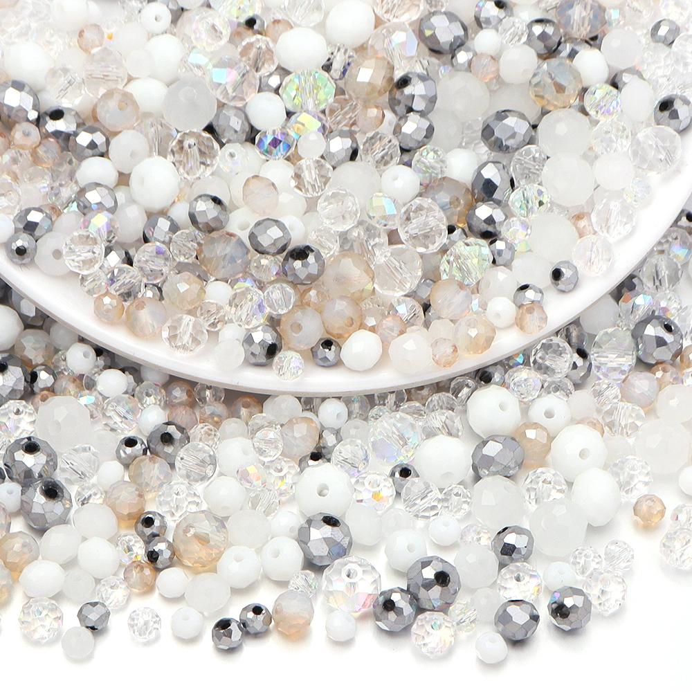 100-200 Stück 4 6 8 mm facettierte Glasperlen Weiß Gemischt Rondelle Kristall Lose Abstandshalter Perlen Für Schmuckherstellung DIY Armbänder Halskette