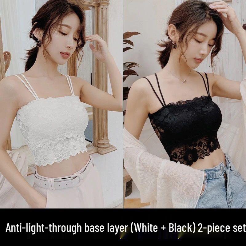 Korean Style Lace Strapless Camisole with Chest Pads for Female Students - Anti-Exposure, Beautiful Back, Summer Wear