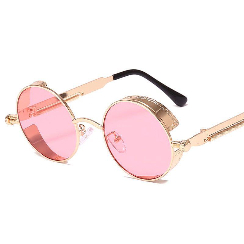 Vintage Steampunk Round Sunglasses With Reflective Mirrored Lenses And Metal Frame