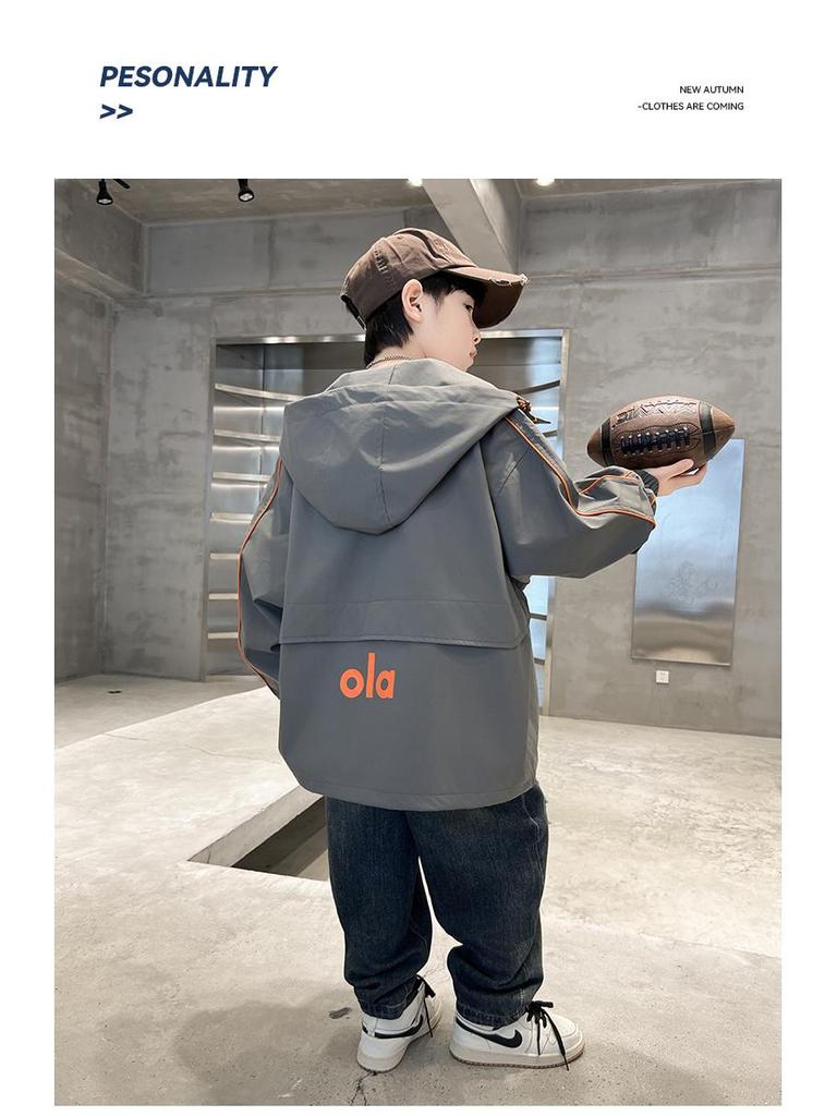 Boys' Trendy Hooded Windbreaker for Medium & Large Children - 2026 Spring/Autumn Fashion Jacket