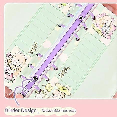Loose Leaf Notebook Portable Cartoon Kawaii Daily Agenda Diary Scrapbooking Journal Stationery School Supplies Students Notepad(Purple)