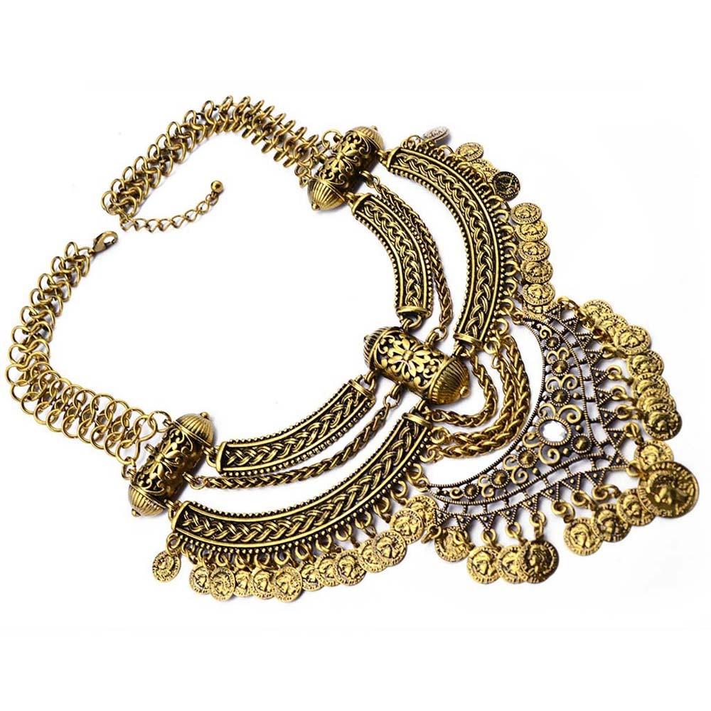 3pcs/set Golden Vintage Necklace Earnail Set Bohemian Style Coin Tassel Necklace  Banquet