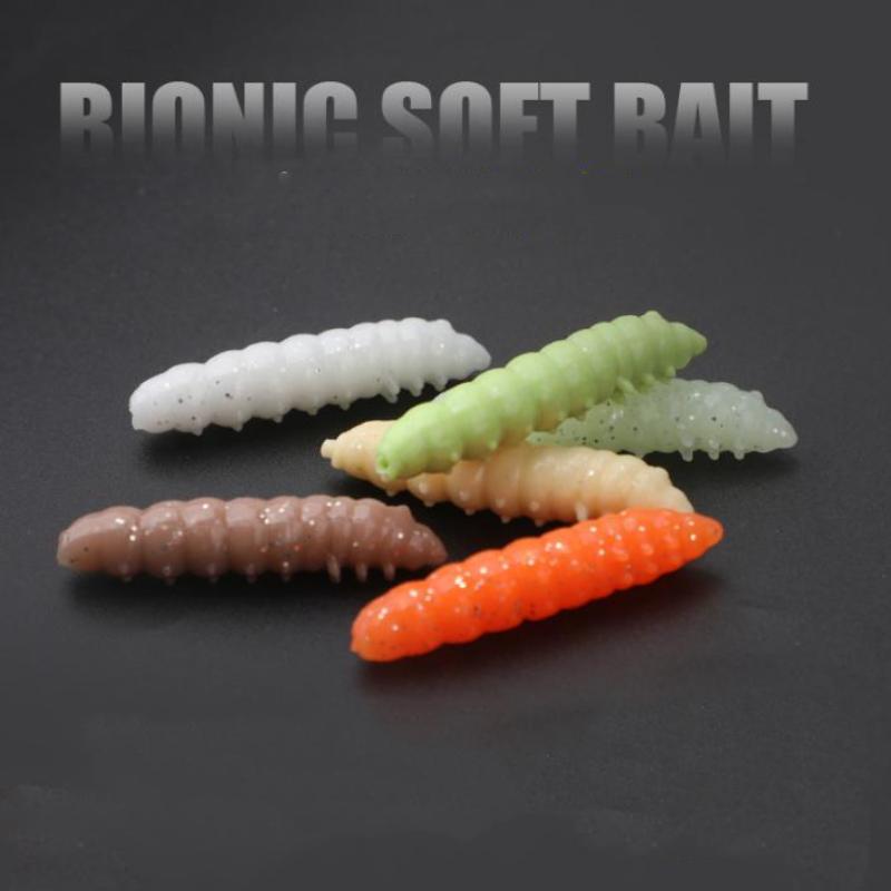 12Pcs Glow Uv Reactive Larva Soft Bait 38Mm Floating Tpr Worm Strong Cheese Scent Freshwater Lure Catfish Ultralight Tackle