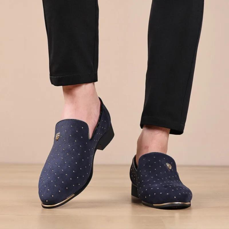 Men's Dress Shoes Rivets Party Shoe Luxury Wedding Shoes for Men Suede Leather Business Casual Shoes Slip-on Loafers Zapatos202