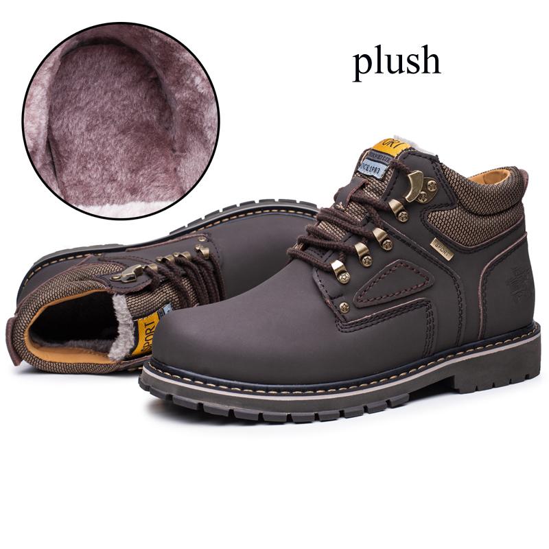 Winter Men Ankle Work Shoes Boots Leather Outdoor Working Shoes Plush Warm Werkschoenen Botines Hombre