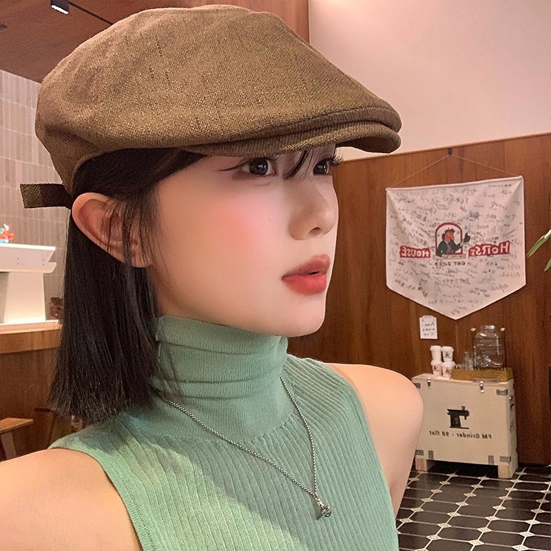 RICYGVM Autumn Beret For Women American Retro Cotton Linen Forward Hat Fashion Girl Artist Painter Cap Solid Color Berets Visors