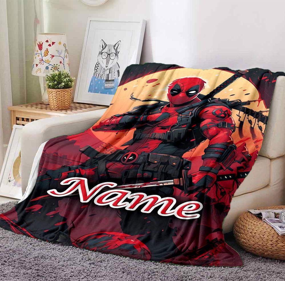 Custom Name Deadpool Armor Flannel Blanket Throw Blanket Soft Warm Sofa Bed Decor Unique Gift