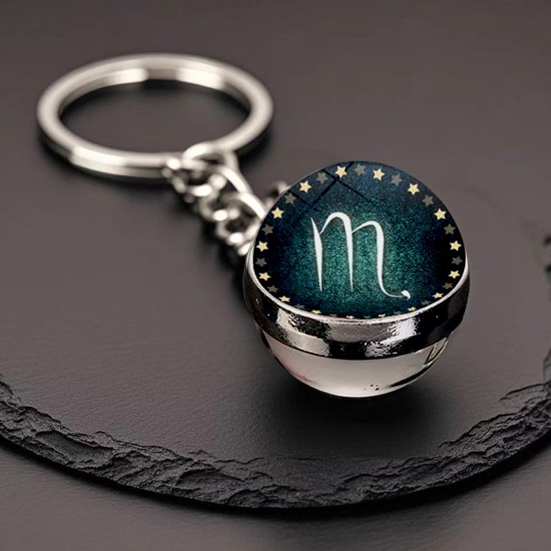 Kulatý svítící krystal zvěrokruhu Keychain - Panna & Lev