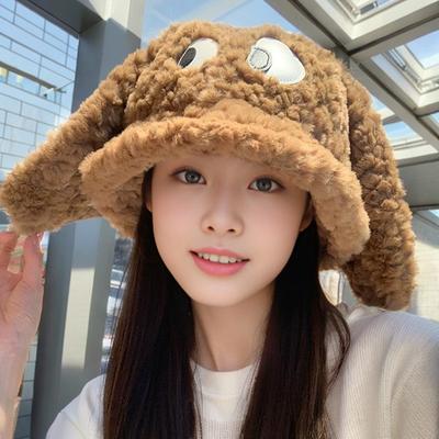 Chapeau de pêcheur mignon drôle oreilles de chiot enfants hiver chaud polyvalent peluche épaissi oreilles chapeau bassin