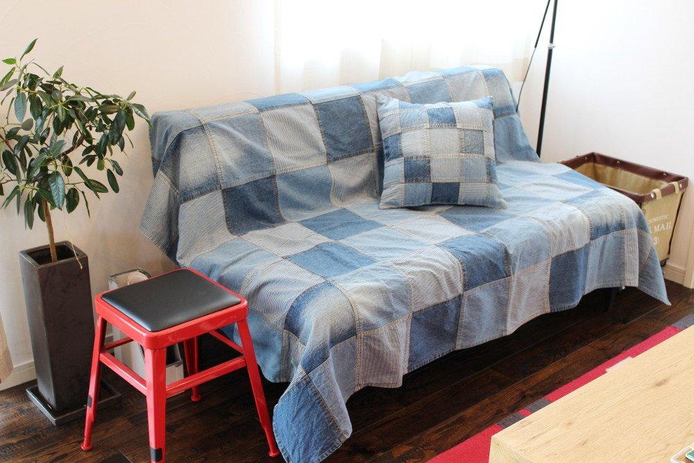 Murataya 192 x 136cm Patchwork Denim Block 8661 Multi-Cover