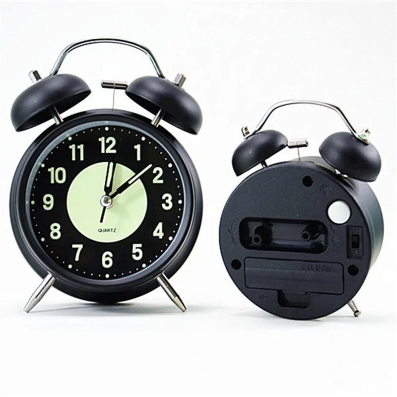 4 Inch Creative Metal Material Alarm Clock Night Bed Head Cute Desktop Small Alarm Clock Round Big Alarm Mute Scan Clock Gift