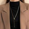 Long Winter-spring Style Adjustable Pearl Ball Sweater Necklace with Delicate Snake Bone Chain