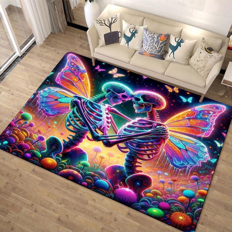 Skull Couple Carpet Rug for Living Room Bedroom Home Sofa Decoration,Kids play Non-slip Floor Mat