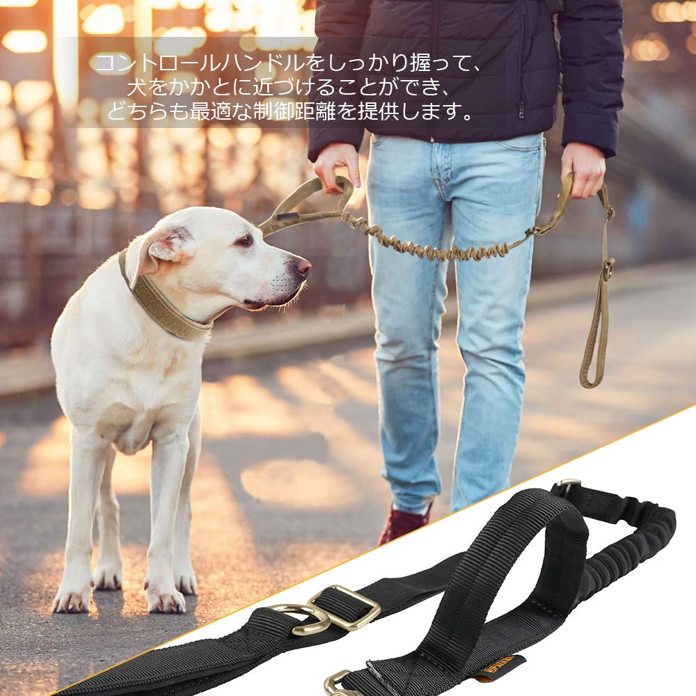 EXCELLENT ELITE SPANKER Nylon Dog Lead for Medium Shock Large 2 Handles Dogs, Absorption, Dogs, Training, Retractable, Walking, (Black)