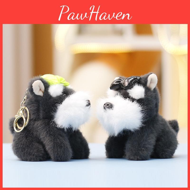 Schnauzer Stuffed Cute Animal Doll Keyring Pendant For Backpack And Decor Car
