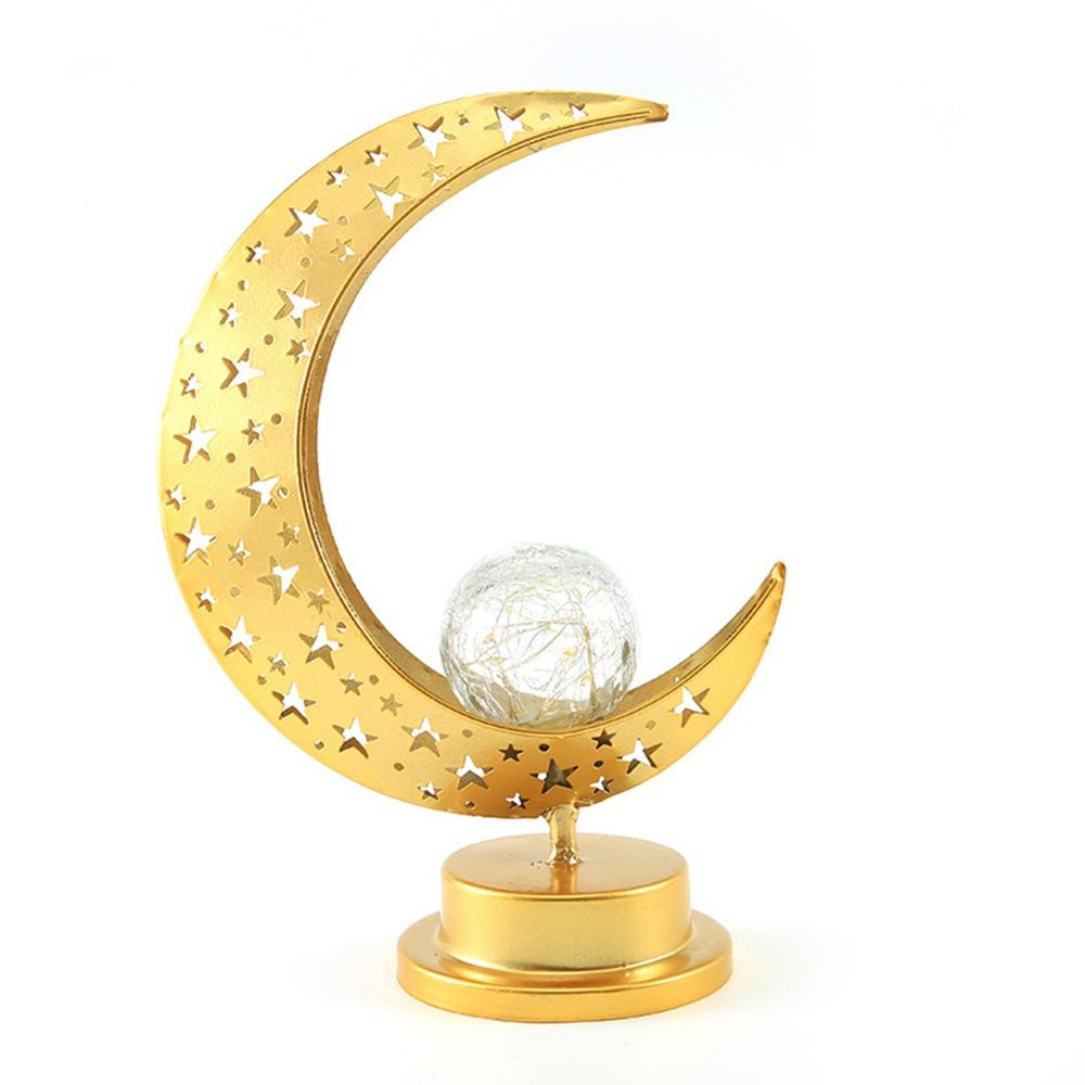 Hollowed Out Iron Art Desk Light LED Crescent Design Moon Lamp  Eid Festive Display