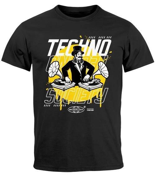 Mens 100% Cotton T-shirt Mens Tees Top Techno Print Music Retro Graphic Print Lettering Fashion- M