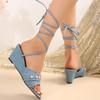 Blue Denim Fashion Sandalen Frauen 2024 Neue Sexy Spitzschuh Cross Strap Keilabsatz Schuhe Dicke Sohle Weibliche Schuhe Plus Größe 43