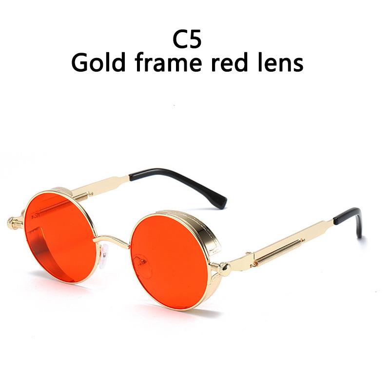 Gothic Steampunk Sunglasses Men Women Vintage Round Metal Frame Punk Style UV400 Sun Glasses Designer Brand