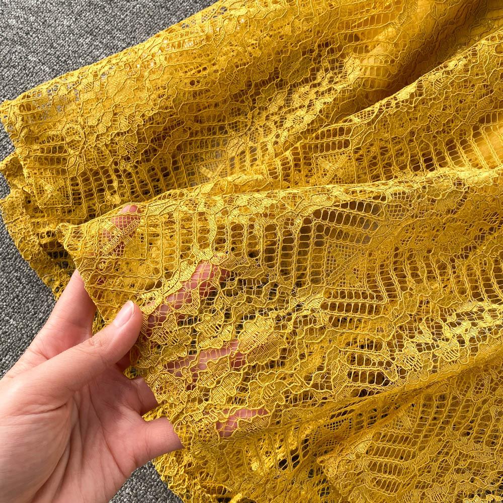 Vintage Frauen Spitzenkleid Frühling Herbst Puffärmel Hohe Taille Party Robe Weiblich Elegant Grün Lila Midi Kleider