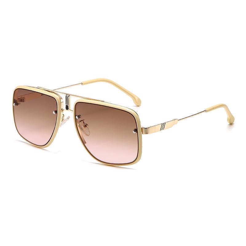 European-American Retro Square Frame Sunglasses with Double Bridge and Hollow Design, UV Protection