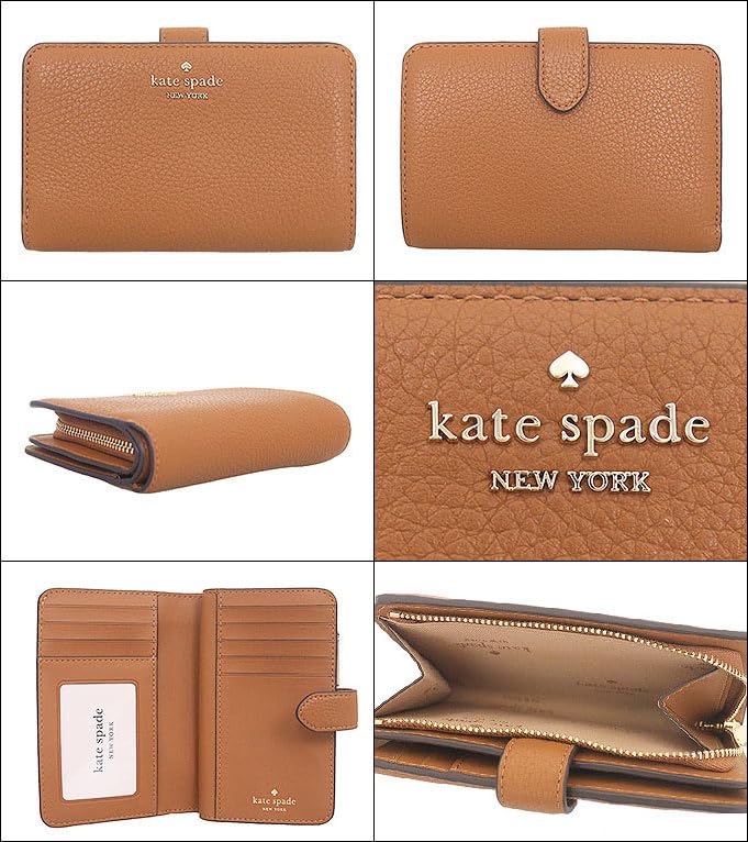 Kate Spade Lena Pebbled Leather Medium Compact Bifold Wallet in Warm (KH787) Gingerbread, Women's [Outlet Item] [Brand Name] [Used]