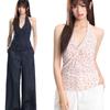 Korean floral neck sling female Spice Girl slim V-neck versatile 1111 summer seaside sleeveless short top vest