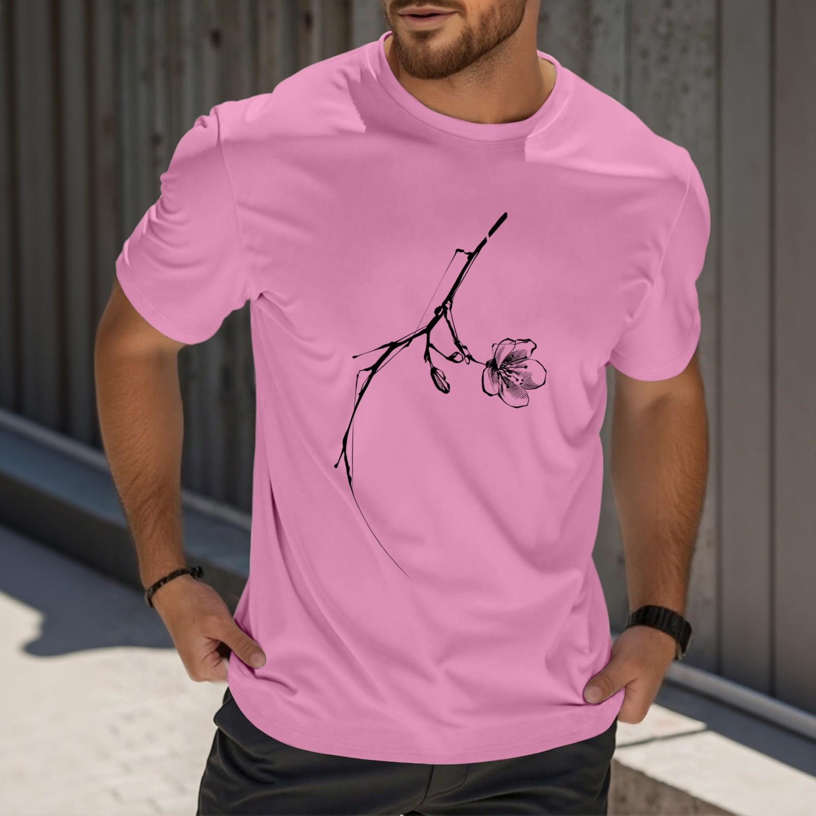 

Мужская модная футболка с принтом, круглым вырезом, прямыми плечами и короткими рукавами XXL розовый