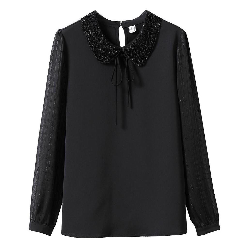 Spring Summer Fashion Black Mesh Long Sleeve Chiffon Shirt Aesthetic Urban Office Wear 2022 Korean Women Elegant Pullover Blouse