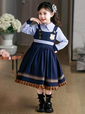 Autumn Girls' Fashionable Rabbit Officer Dress - Two-Piece Princess Uniform