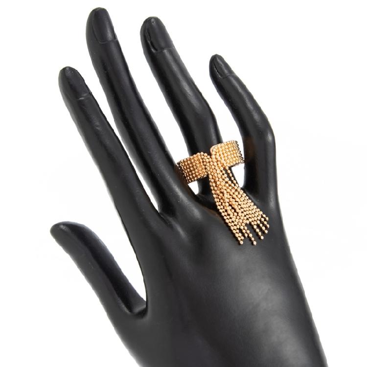 Party Outfit Ring with Flowing Drop Detail, Bead Chain Statement Design and Open Metal Tone Fit for Streetwear