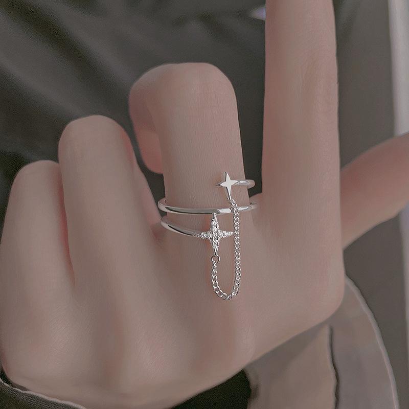 Chain star double-layer ring, women's light luxury niche design personality trendy adjustable ring