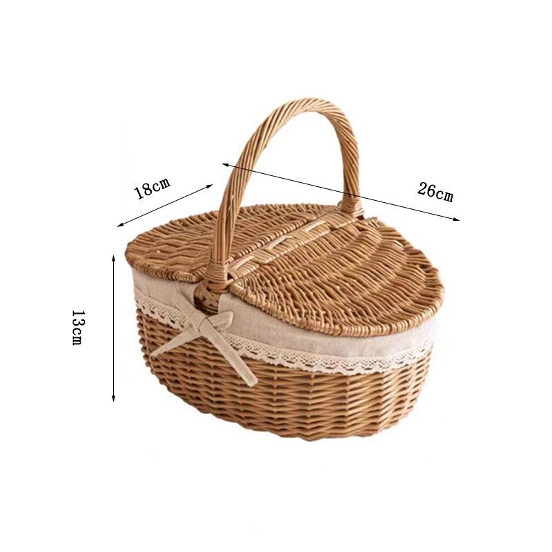 Woven Rattan Picnic Storage Basket Portable Outdoor Food Toy Organizers Basket with Lace Decor Home Travel Picnic Organizer Gift