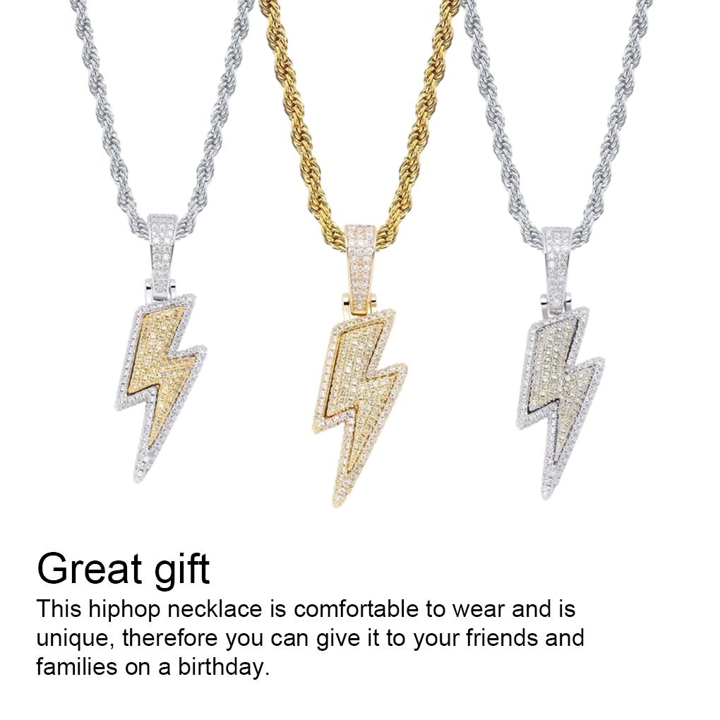 Naszyjnik Hiphop w stylu dla dorosłych z cyrkoniami Podróże Piesze wycieczki Impreza Bankiet Zawieszka w kształcie pioruna Ozdoba na szyję Biżuteria Prezent urodzinowy