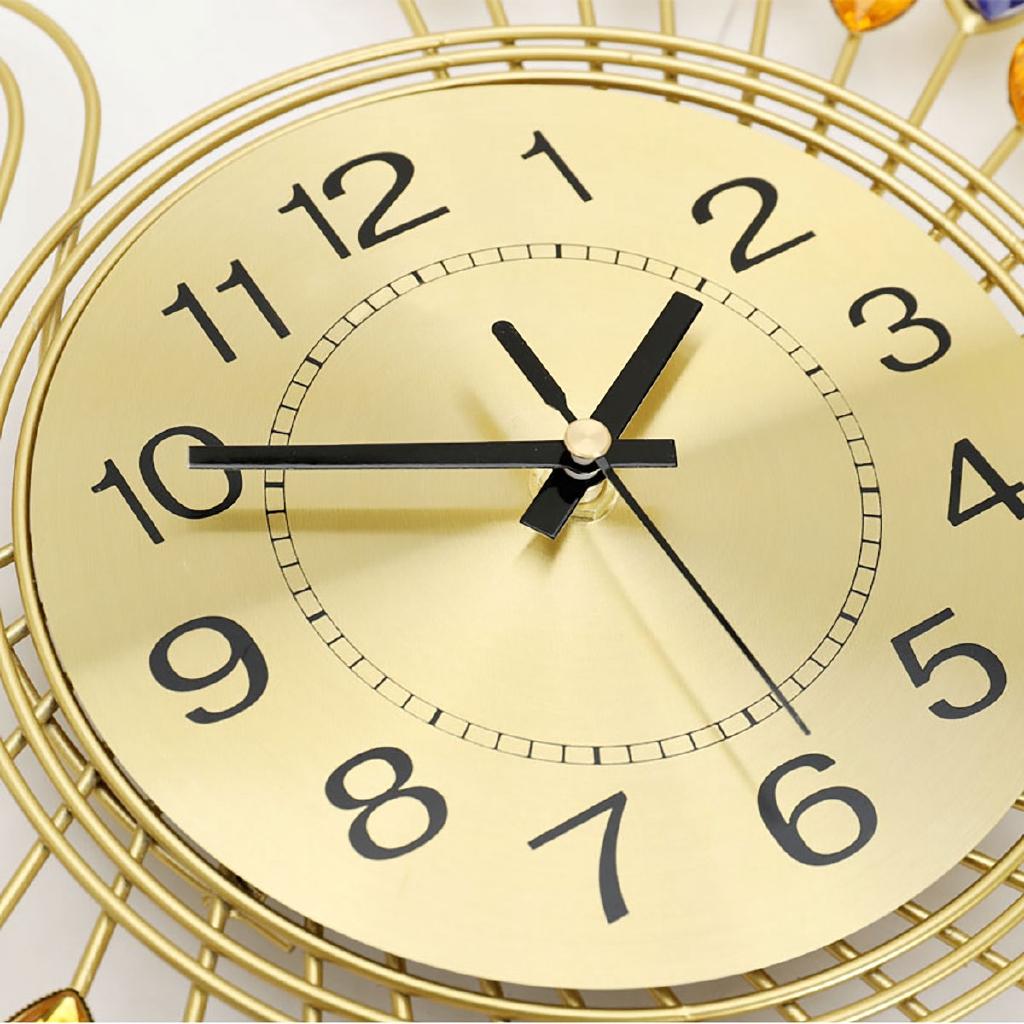 38 x 38 cm, 3D-Wanduhr in Pfauenform, goldfarben, Diamant-Metalluhr für Zuhause, Zimmer, Büro, Dekoration, DIY, Uhren, Kunsthandwerk, Ornamente, Geschenk, 38 x 38 cm