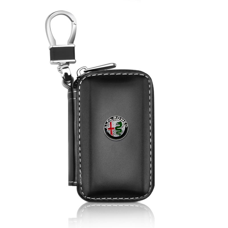 

For Alfa Romeo 2026 Hot Sticker for Leather Emblem Car Key Case Keychain Zipper Key Case Bag For Alfa Romeo 147 159 156 Giuliet 1Pcs-For Alfa Romeo чорний