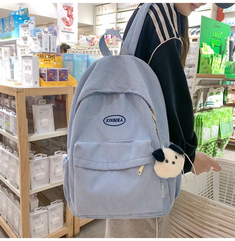 Minimalist Corduroy Backpack - Cute Japanese & Korean Style for Girls