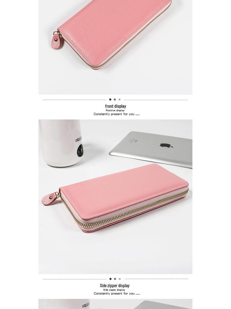 Damen Langreißverschluss-Geldbörse - Große Kapazität Multi-Kartenfach Clutch mit Lychee-Narbenmuster.