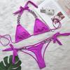 Women S Sexy Solid Color Bikini Set With Metal Chain Accessories Swimwear