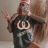 T-shirt with Horseshoes "Lucky You," Retro T-shirt In Western Style, Cute Western T-shirt, Aesthetic Rodeau T-shirt, Oversize