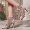 Fashion Women's Sandals 2025 Summer Boots High Top High Heels Dance Ballroom Ladies Shoes Girl Fashion Party Mesh Cutout Heeled Sandals