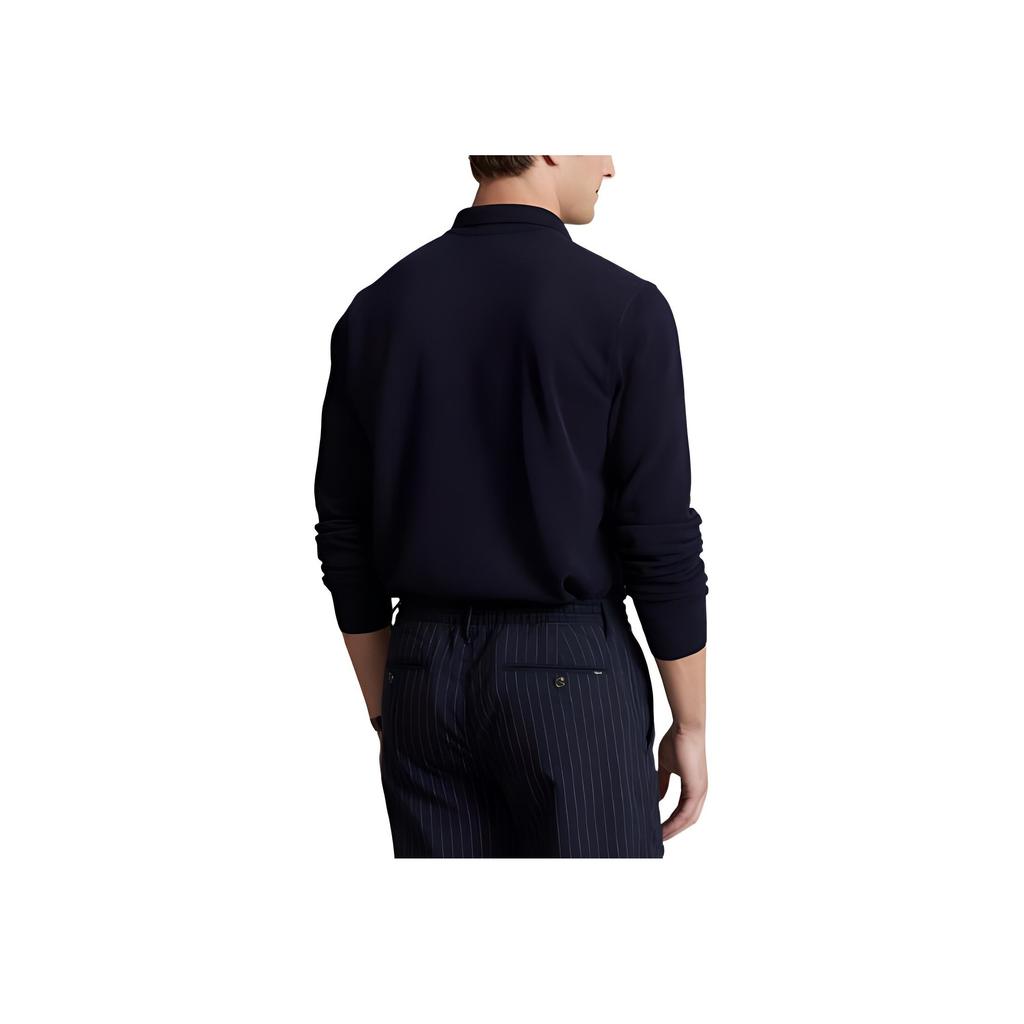 Polo Ralph Lauren FW22 Solid Color Casual Micro Logo Knit Long Sleeve Polo Shirt Men tops Navy-Blue MNPOKNI16822502-410
