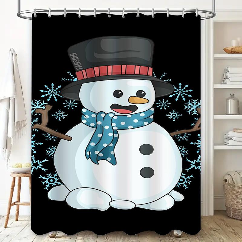 Tuniu Adorable Snowman Christmas Bathroom Shower Curtain Waterproof Festive Holiday Decor