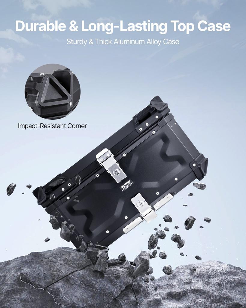 VEVOR Motorcycle Top Case, Universal Aluminum Alloy Motorbike Tail Box with Leather Lining